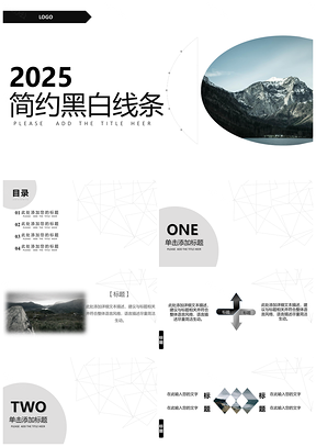 2025白色简约黑白线条PPT模板