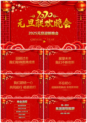 2025红色鼠年元旦联欢晚会PPT模板