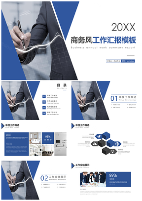 商务风蓝色工作汇报总结PPT模板高质量