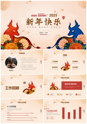 2025牛年大吉春节新年企业年会PPT模板