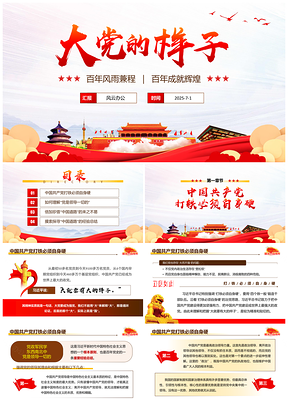 2025紅色大黨的樣子建黨一百周年黨史黨課PPT模板