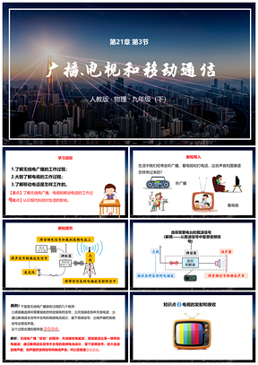 蓝色人教物理九年级下册第二十一章第3节广播电视和移动通信PPT模板