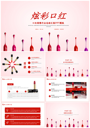 2025簡潔口紅銷售工作匯報PPT模板