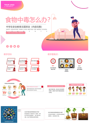 粉色食物中毒怎么办安全教育主题班会PPT模板