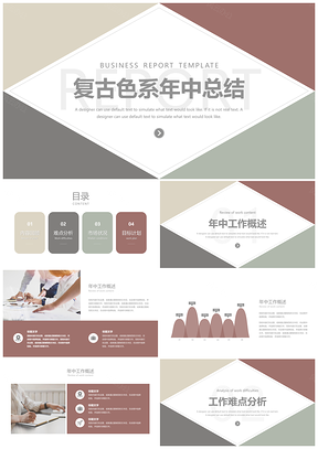 復(fù)古色系年中總結(jié)PPT模板