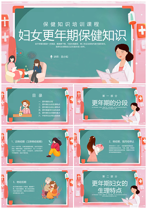 粉色黑板风更年期妇女保健女性健康讲座PPT模板