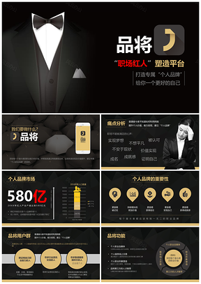 互联网APP融资路演创业计划书商务金融西装礼服PPT模板