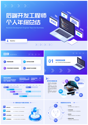 后端开发工程师年终技术优化项目成果总结PPT模板