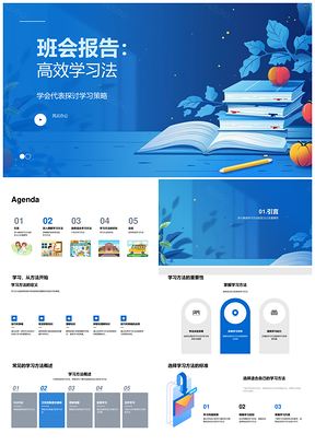 高二学生会高效学习策略SQ3R艾宾浩斯班会报告PPT模板