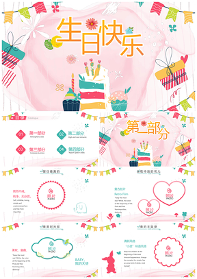 网红卡通宝宝满月成人礼生日派对纪念相册PPT模板