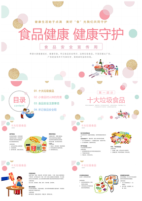 粉绿清新网格圆点小学生食品安全班会动态PPT模板