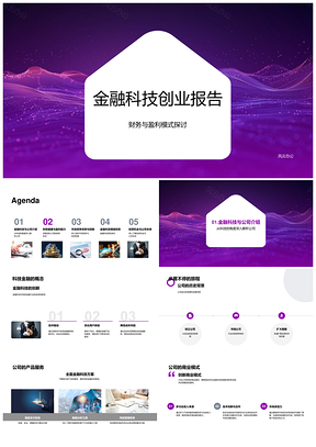 金融科技创业路演财务健康与盈利模式PPT模板
