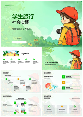 学生社会实践教育旅行志愿服务文化交流挑战访谈问题解决实地PPT模板