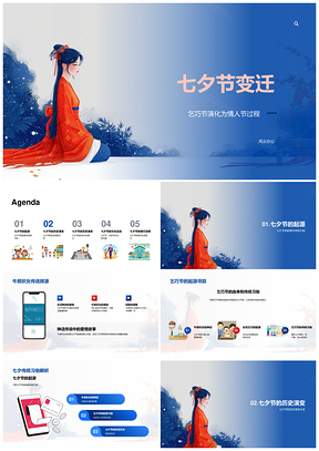 七夕节历史演变文化传承与爱情象征PPT模板