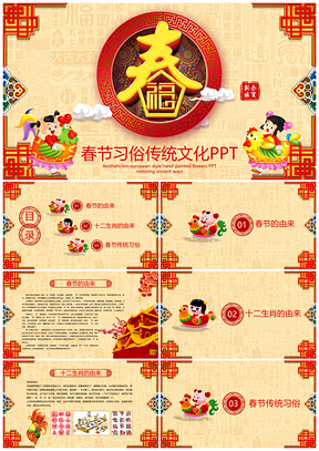 春节传统文化习俗由来中国年介绍学习PPT模板