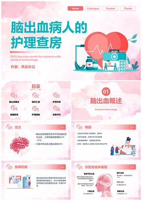 2025粉色脑出血护理查房安全培训PPT课件
