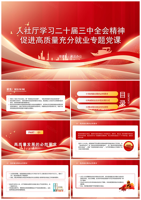 人社厅学习贯彻三中全会精神促高质量就业专题党课PPT模板