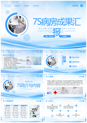 蓝色简约7S病房管理成果汇报动态PPT模板