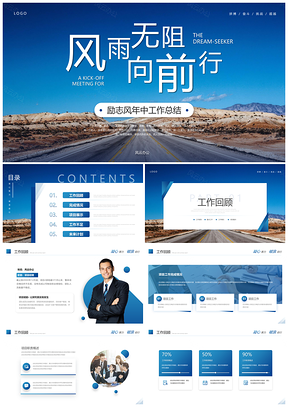 商务蓝励志年中述职工作总结报告PPT模板