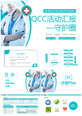 2025医疗QCC跌倒品管圈PDCA循环质量管理PPT模板