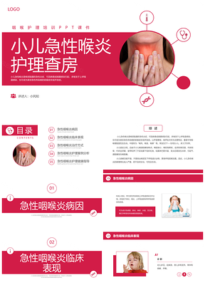 2025粉红商务急性咽喉炎护理查房培训PPT课件