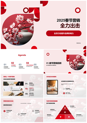 202X春节全员行动品牌营销策划樱花树策略PPT模板