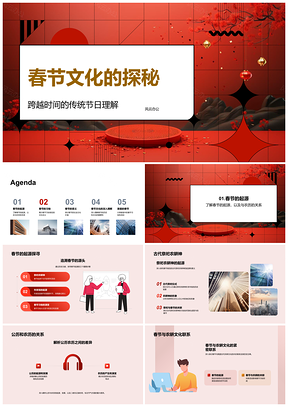 2025春节农耕文化起源习俗红灯笼探源PPT模板