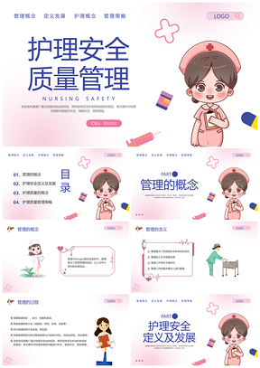 粉紫卡通护理安全质量管理动态PPT模板