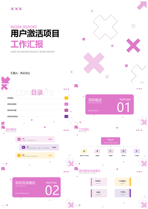 粉色简约工作安排总结汇报项目介绍PPT模板