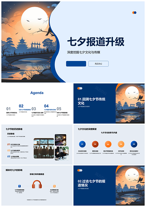2025七夕文化传媒报道升级视角灯笼PPT模板