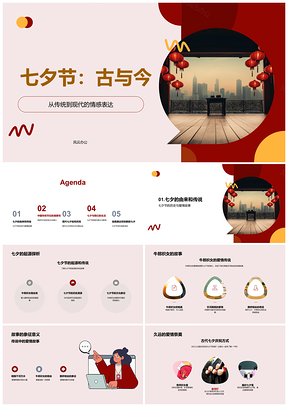 2025七夕牛郎织女古今庆俗文化传承PPT模板