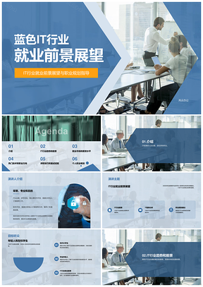 2025蓝色商务现代IT行业述职报告PPT模板