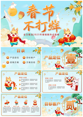 2025中国风卡通兔新年年货产品销售计划PPT模板