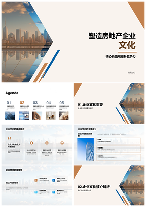 2025房地产企业文化核心理念凝聚团队筑就竞争力摩天PPT模板