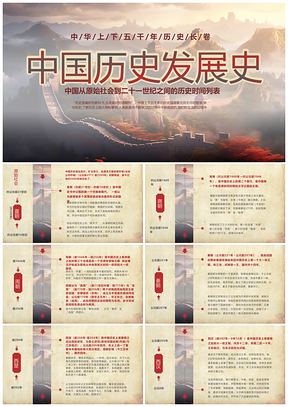 2025褐色大气实拍长城中国历史时间轴讲解PPT模板