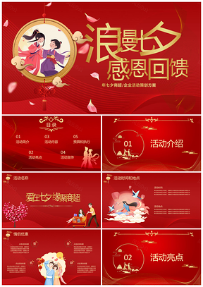 2025红色简约中国风浪漫七夕商超活动策划PPT模板
