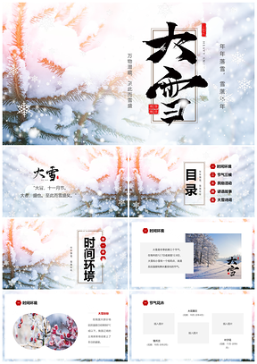 2025白色简约雪景实拍二十四节气大雪介绍PPT模板