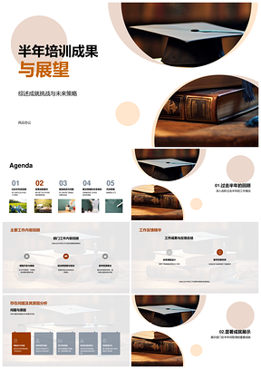 2025半年培训成果工作回顾教员难题资源增强毕业帽展望PPT模板