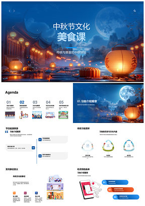 2025中秋历史文化美食习俗月饼赏月挂灯笼PPT模板