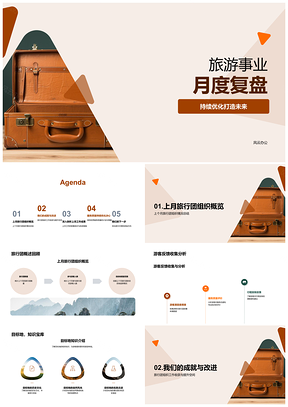 2025旅游事业月度复盘旅团服务复古箱体验优化PPT模板