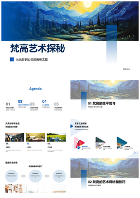 2025梵高艺术风格与向日葵星夜色彩构图探秘PPT模板