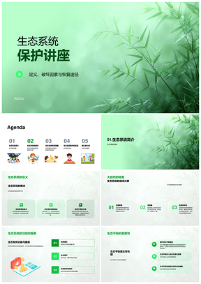 2025生态系统保护恢复破坏污染过度开发气候变化生物多样性平衡PPT模板
