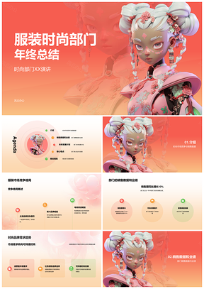 2025橙黄3D服装时尚年终总结创意可持续市场竞争PPT模板