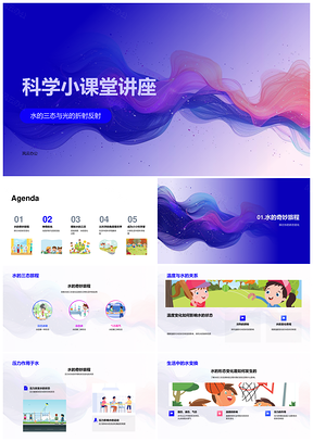 2025小学科学课堂水三态光折射反射教育专家生活家庭活动PPT模板