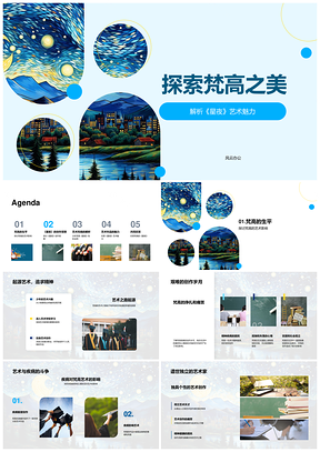 2025梵高星夜艺术魅力色彩线条流动印象派PPT模板