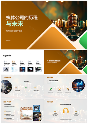 2025媒体公司历程成果未来合作发展策略投资价值核心竞争优势复古麦克风PPT模板