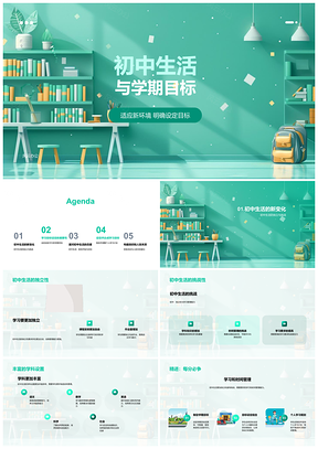 2025初中生活学期目标适应学习计划时间管理活动人际挑战PPT模板