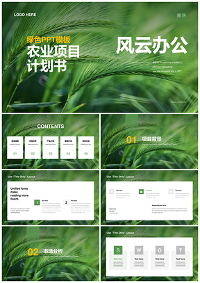 绿色农业麦穗种植生产调研活动策划商务民生PPT模板