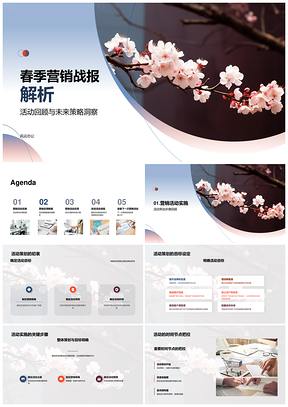 2025春季营销战报解析活动回顾策略数据樱花树反馈PPT模板