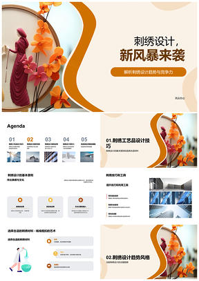 2025刺绣设计趋势创业路演技法解析PPT模板